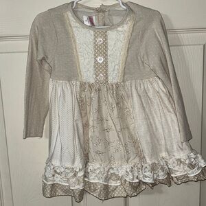 RICRAC AND RUFFLES BEIGE LACE AND FLORAL DRESS